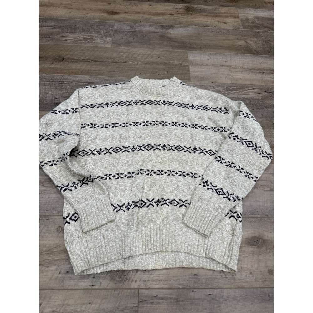 Vintage Lord Jeff Mens Medium Cotton Jute Knit Sweater USA Made Beige Fair Isle